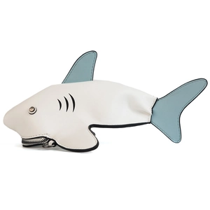 Funny shark-shaped mini crossbody bag in blue and white PU leather with metal zipper