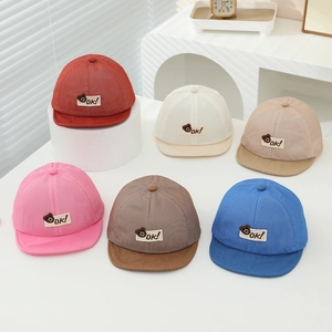 Breathable mesh baby baseball caps with bear patches in six vibrant summer colors