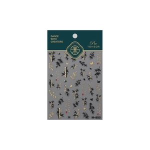 Embossed gold nail art sticker with Chinese ink bamboo and butterfly designs