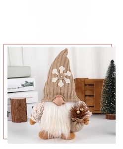 Detailed close-up of a Nordic Christmas gnome with knitted snowflake hat and white beard