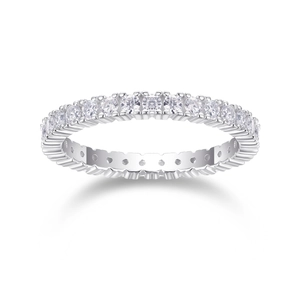 Classic S925 sterling silver eternity ring featuring brilliant round moissanite stones