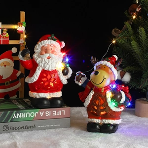 Luminous resin Christmas ornaments set with Santa and reindeer figures for festive decor