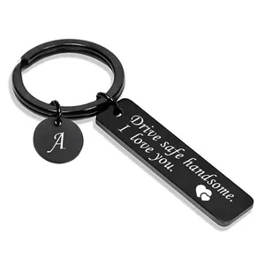 Stainless Steel Drive Safe Handsome I Love You Keychain Initial Letter Heart Gift For Boyfriend Husband