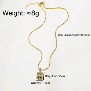 18K gold plated stainless steel twist chain necklace with green zircon pendant