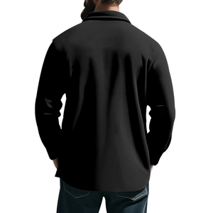 Back view of a black fleece-lined jacket with turn-down collar and casual men's styling