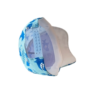 Sky blue kids' baseball cap with cartoon shark print and adjustable snapback closure
