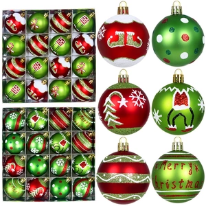 Electroplated Plastic Christmas Ball Ornaments Painted Snowflakes And Patterns Hanging Holiday Decorations For Christmas Tree Home Party Red Green White Festive Decor