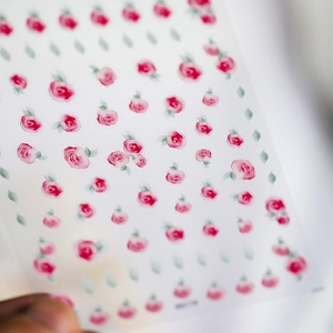 Self-adhesive nail sticker with watercolor red rose patterns for floral nail art