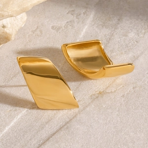 Minimalist 18k gold plated stainless steel stud earrings with irregular geometric design