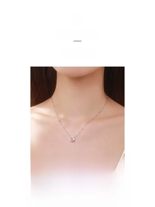 Close-up of S925 sterling silver necklace with a round colorful zircon pendant on model