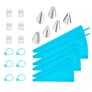 Complete stainless steel piping nozzle set with silicone bags and ties for cake decorating