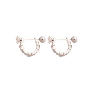 U-shaped silver stud earrings with zircon inlay and secure screw back closure