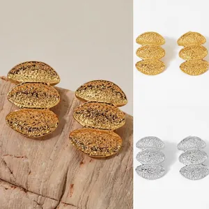 316 Stainless Steel Stud Earrings Layered Overlapping Geometric Hammered Texture Vintage Minimalist Jewelry For Women