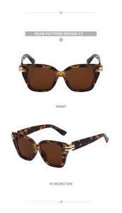 Doppelansicht der Katzenaugen-Sonnenbrille in Schildpattbraun mit Metalldetails auf Weiß
