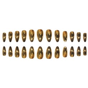 Almond-shaped mirror gold press-on nails with 24 pieces in a metallic plated finish