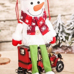 Cute Christmas snowman wine bottle cover with long legs for festive dining table decor