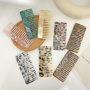 Vintage Acetate Wide Tooth Hair Comb Korean INS Style Colorful Marble Tortoiseshell Detangling Massage Brush Women