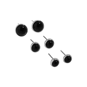 Minimalist S925 sterling silver stud earrings with black agate set in three sizes