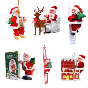 Electric Santa Claus Climbing Bead String Ladder Reindeer Sleigh Musical Christmas Decoration Plastic Plush Ornament