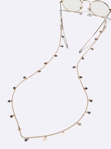 Handmade gold star eyewear chain with minimalist brass links and silicone loops