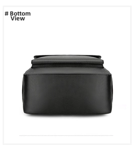 Flat view showing the durable black pebbled leather base and neat stitching of travel bag