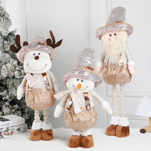 Christmas Plush Doll Telescopic Standing Reindeer Snowman Santa Claus Sequined Fabric Ornament Holiday Home Party Decor