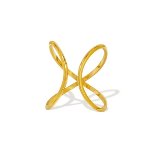 Minimalist gold geometric X-shaped double layer stainless steel ring for women