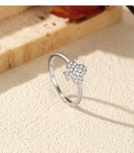 Detailed macro shot of an S925 sterling silver ring with clover crystal inlay