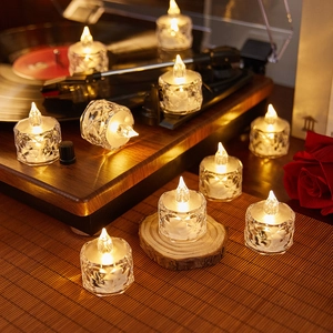 Cozy Christmas iceberg night light LED candles with warm glow on vintage record player