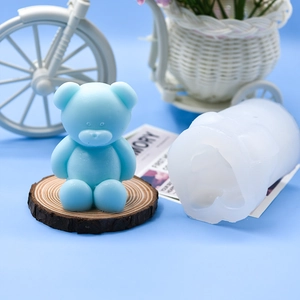 Stampo in silicone a forma di orsetto 3D per candele e dolci con modello finito blu