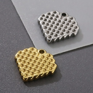 Heart Charms Stainless Steel Pendants Honeycomb Texture Patterned For Necklace Bracelet DIY Jewelry Making Findings Women