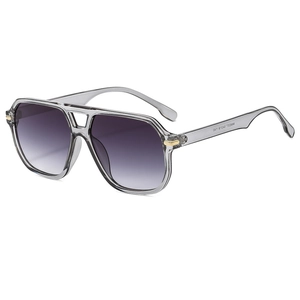 Modern retro double-bridge pilot sunglasses with grey frame and gradient purple lenses
