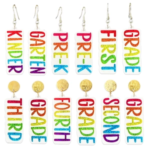 Rainbow Glitter Grade Letter Acrylic Dangle Earrings For Teachers Students Back To School Gift Novelty Jewelry