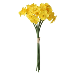 Realistic artificial yellow daffodil bouquet with green stems for home decor