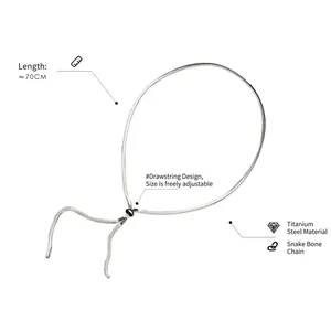 Adjustable silver titanium steel snake bone necklace with a 70cm long sliding chain