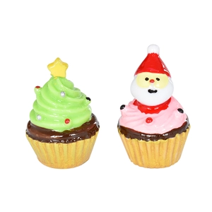 Japanese style resin Christmas cupcake figurines with Santa and green tree tabletop decor