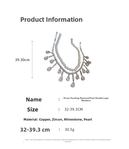 Specifiche tecniche per la collana a doppio strato con perle e zirconi a forma di goccia