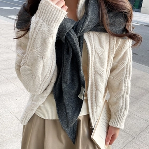 Nahaufnahme der groben Strickstruktur und des Reißverschlusses an diesem Winter-Cardigan