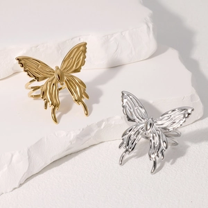 Bague Papillon Ouverte En Acier Inoxydable Plaqué Or 18K Bijoux Minimalistes Réglables Pour Femmes