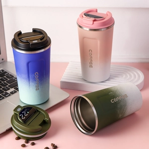 Smart 304 stainless steel coffee mug with LED temperature display in gradient colors