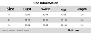 Detailed size chart for women's slim strapless dress including bust, waist, and hips