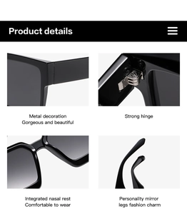 Detail view of square frame sunglasses featuring reinforced metal hinges and nose pads