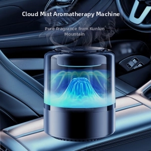 Car aromatherapy diffuser with blue mountain ambient light and sleek black finish