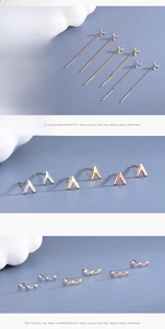 Detailed catalog showing S925 silver moon, note, and star earrings in silver and gold