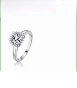 Macro detail of S925 sterling silver ring with 6mm square cubic zirconia inlay