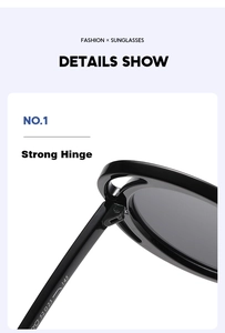 Detail view of the reinforced strong metal hinge on high-quality oval sunglasses