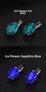 Detailed view of oval zircon earrings in ice flower dark blue and royal blue crystal