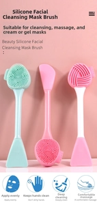 Dual-head silicone face cleanser brush with massage bristles and soft facial mask applicator