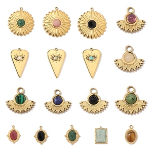 Evil Eye Heart Fan Shape Charms Pendants Stainless Steel Natural Stone For DIY Jewelry Making French Retro Style