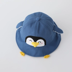 Chapeau de soleil bleu marine pour enfants avec ailes de pingouin 3D en coton doux